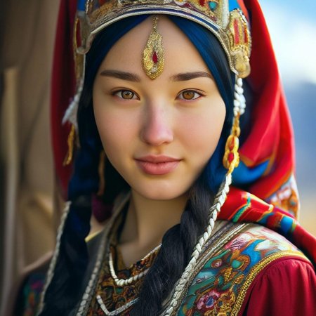 Казахские девушки в национальной одежде