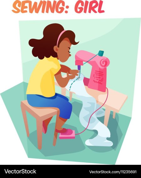 Девочка шьет рисунок