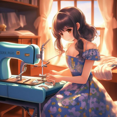 Девушка шьет