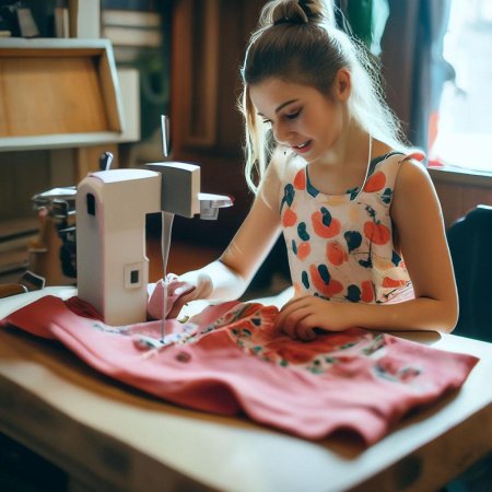 Девочка шьет