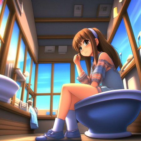 Девочка сидит на унитазе