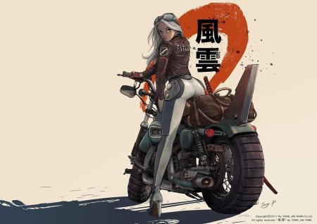 Девушка на байке арт