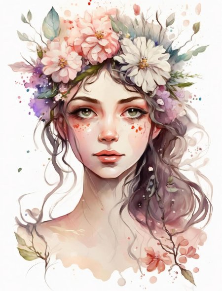 Картина девушка с цветами на голове