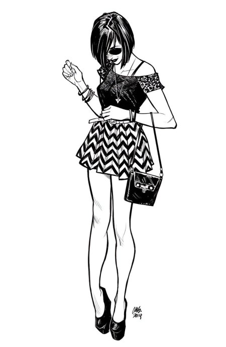 Девушка в свитере фэшн скетч