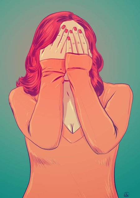 Девушка стесняется арт