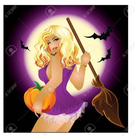 Ведьма блондинка на метле