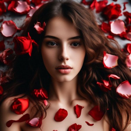 Девушка в лепестках роз
