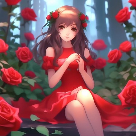 Аниме девушка в красном платье