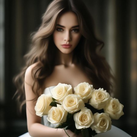 Девушка с белыми розами