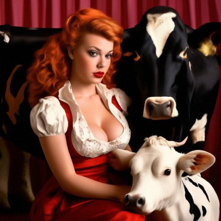 Голая доярка доит корову