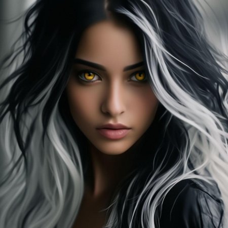 Брюнетка с белыми прядями