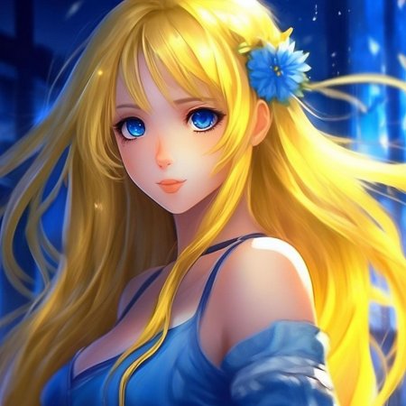 Аниме девушка блондинка с голубыми глазами