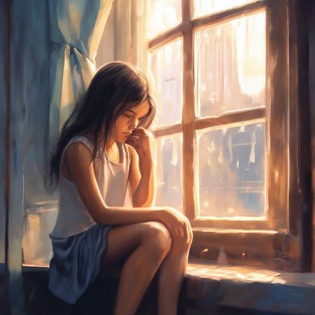 Девочка смотрит в окно