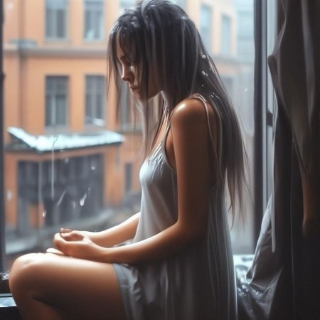 Грустная девушка у окна