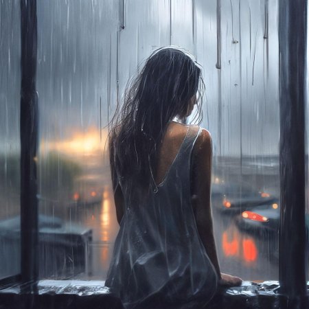 Грустная девушка под дождем