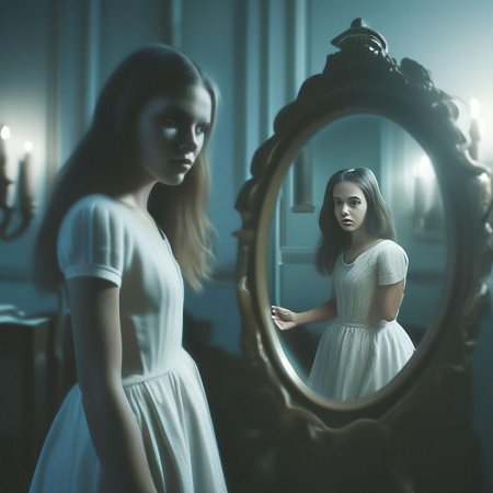 Девочка смотрит в зеркало