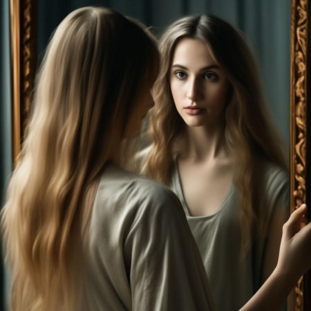 Смотрит в зеркало