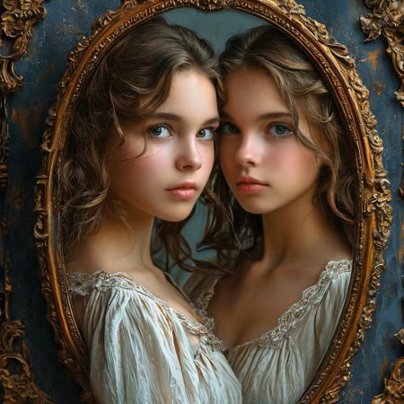 Девушка смотрится в зеркало