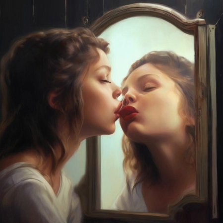 Девушка целуется с зеркалом