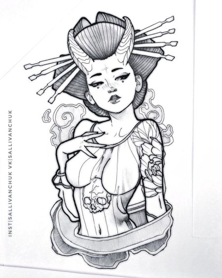 Тату гейша эскиз для мужчин