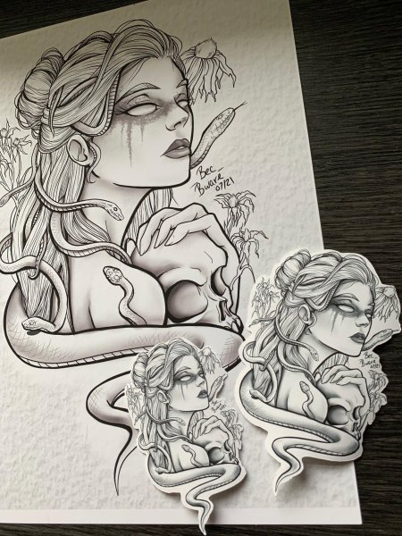 Эскиз тату медуза горгона