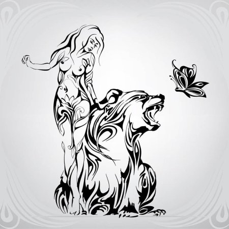 Девушка и медведь эскиз