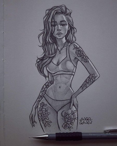 Эскиз тату с девушкой