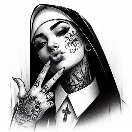 Эскиз тату монашка