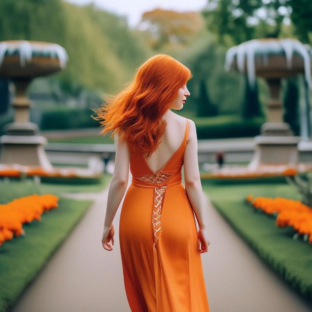 Рыжая девушка в зеленом платье