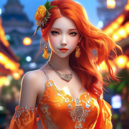 Девушка в оранжевом платье