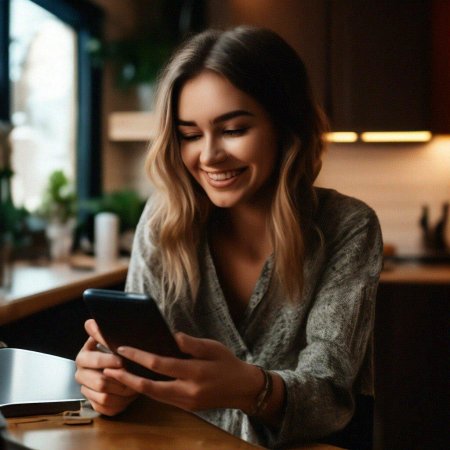 Девушка смотрит в телефон