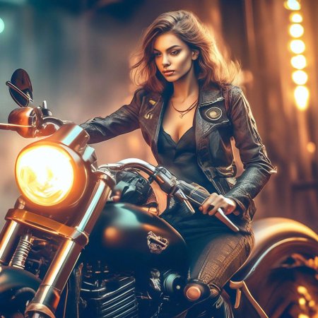 Байкерша на мотоцикле