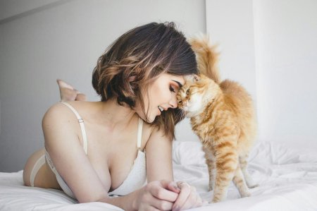 Красивая девушка с котом