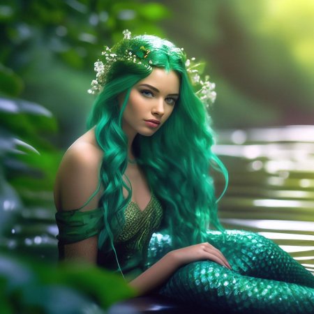 Русалка с зелеными волосами