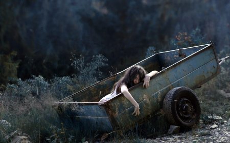 Девушка в телеге