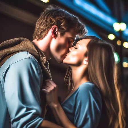 Девушка целуется с парнем