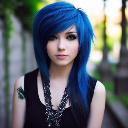 Девушка с синими волосами