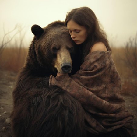Девушка с медведем нейросеть