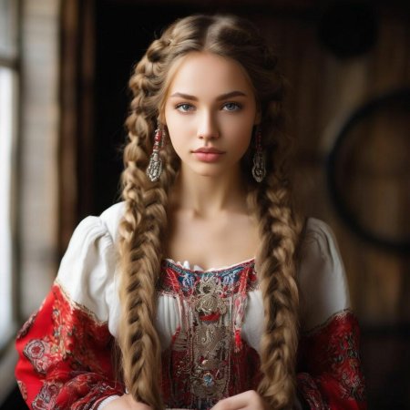 Русская красавица с длинными волосами