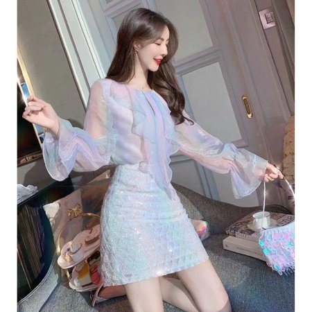 Женская шифоновая блузка с длинными рукавами