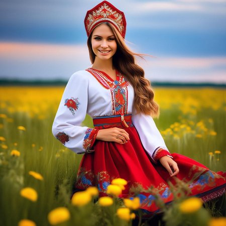 Русская красавица в народном костюме