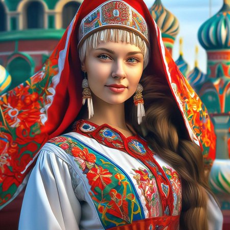 Русская красавица в народном костюме