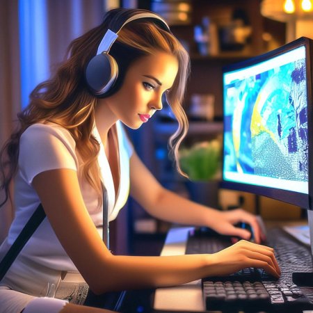 Девушка работает за компьютером