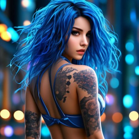 Девушка с синими волосами из игры