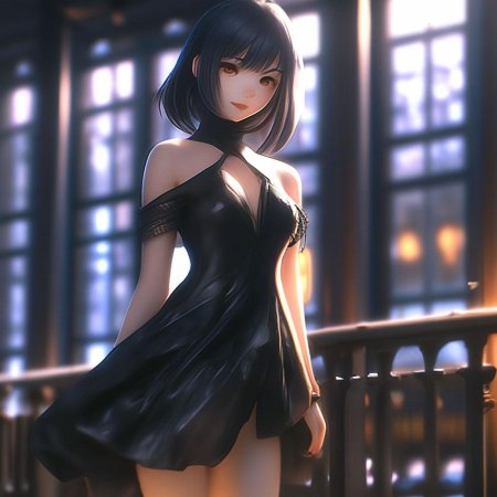 Аниме девушка в черном платье