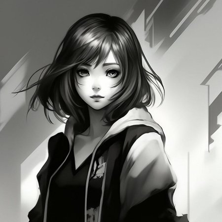 Черно белая аниме девочка