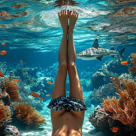 Девушка плывет под водой