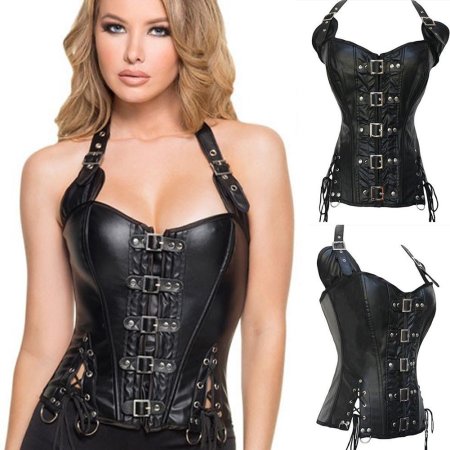 Девушка в черном кожаном корсете
