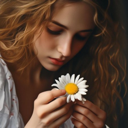 Девушка гадает на ромашке