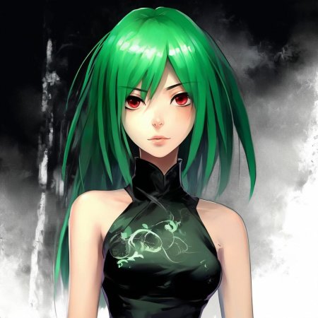 Девушка с зелеными волосами аниме